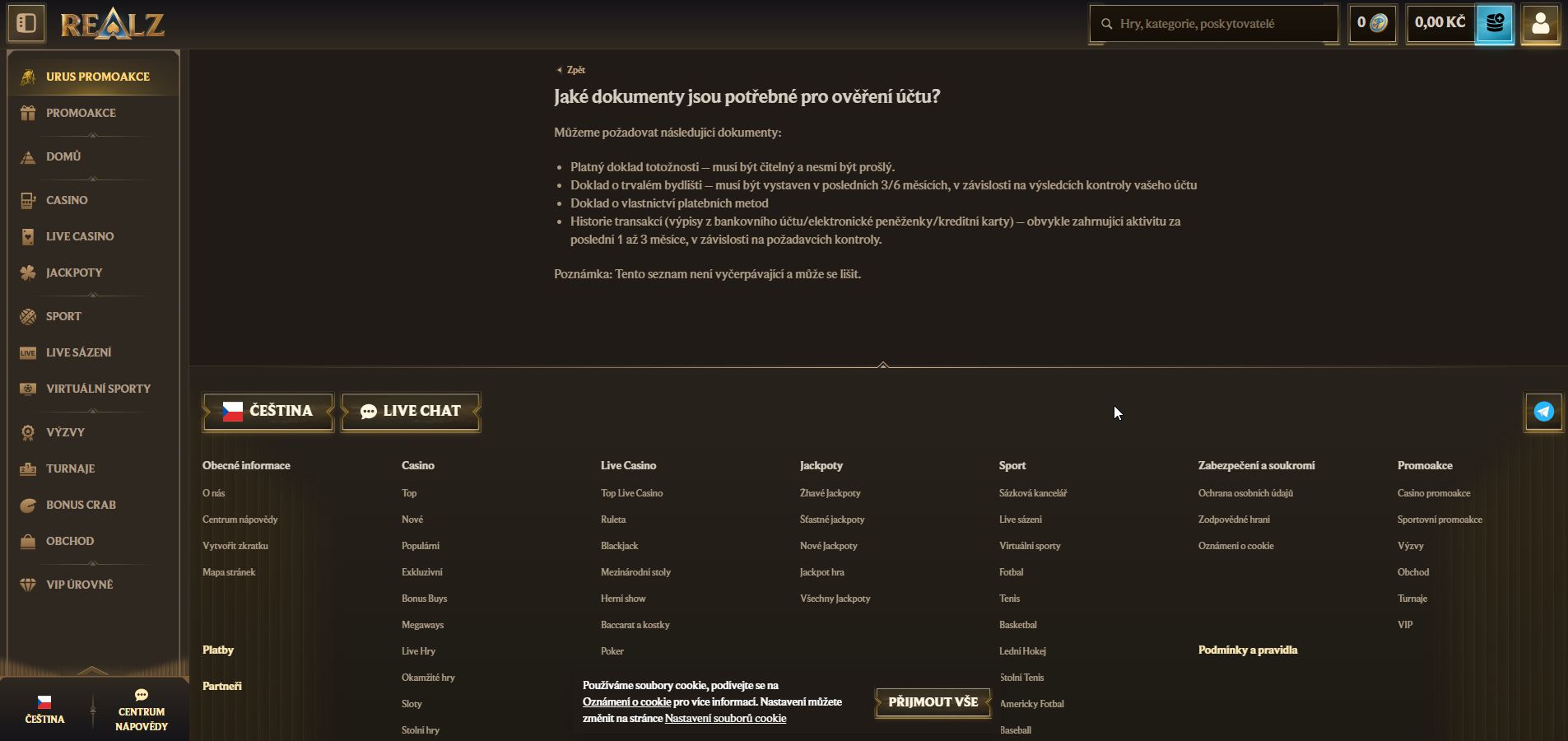 Ověření účtu v Realz Casino musí absolvovat každý hráč, který chce hrát o skutečné peníze